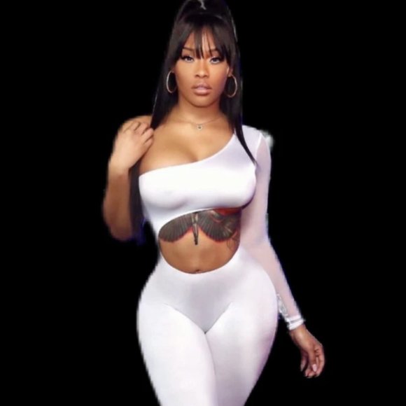 Asymmetrical One Shoulder White Jumpsuit - Picture 1 of 2